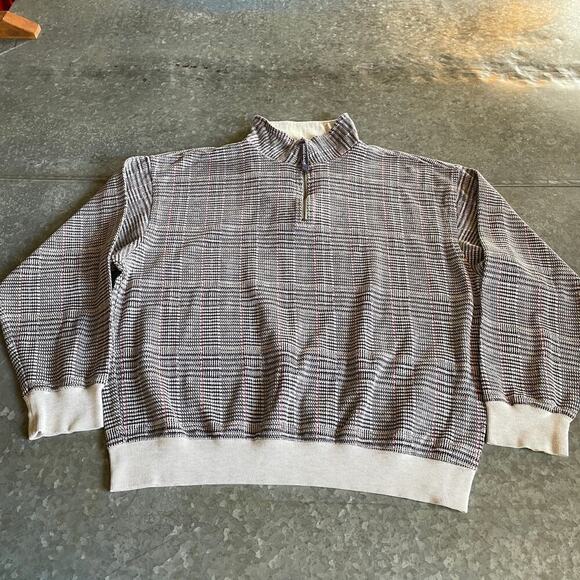 Vintage Izod Club Houndstooth Plaid 1/4 Zip Pullover Mens Large Sweater 80s 90s - Picture 2 of 10